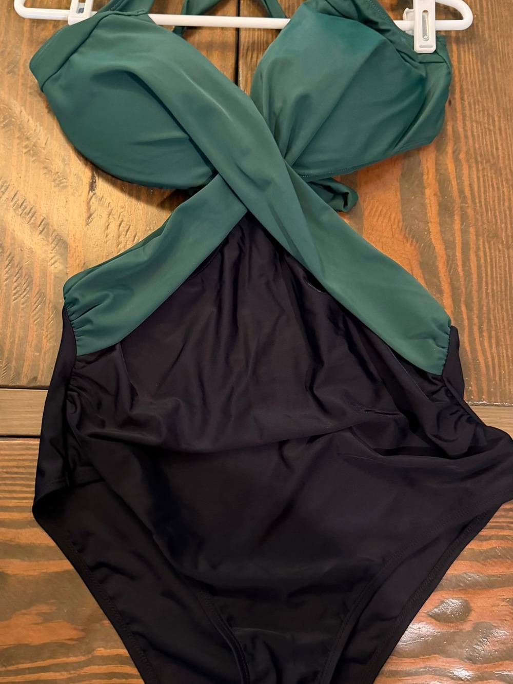 Cupshe Forest Green and Black Cross-Front One-Piece Swimsuit